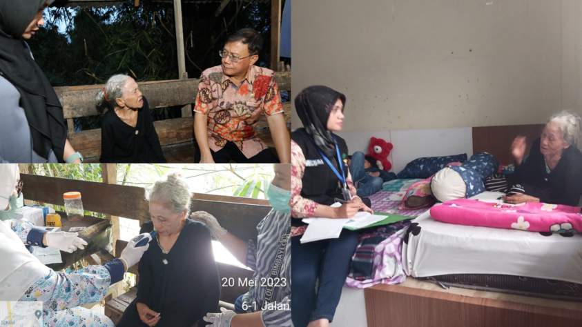 Kiri atas, Ketua DPRD Medan Hasyim SE saat mengunjungi Nek Sarti di gubuknya. Bawah, Nek Sarti saat dicek kondisi kesehatannya. Kanan, Nek Sarti saat di kamarnya di panti.