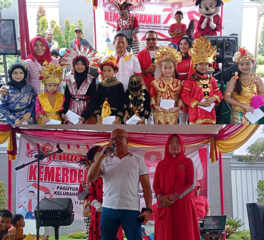 Perayaan HUT Ke-78 Kemerdekaan RI di Jalan Bakti Luhur. Foto Bawah, Ketua panitia AKBP (Purn) Suriadi Bahar.