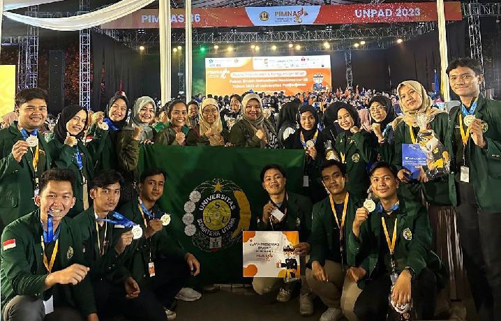 Mahasiswa USU memboyong tiga medali yakni 2 medali perak dan 1 juara favorit di ajang Pekan Ilmiah Mahasiswa Nasional (PIMNAS) ke 36 tahun 2023 yang digelar di Universitas Padjajaran, Bandung.