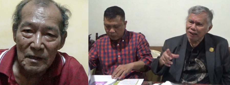 Tumpak Tampubolon (kiri), Joshua Tampubolon (tengah) sebagai pelapor bersama kuasa hukum Dr Djonggi M Simorangkir SH MH (kanan).