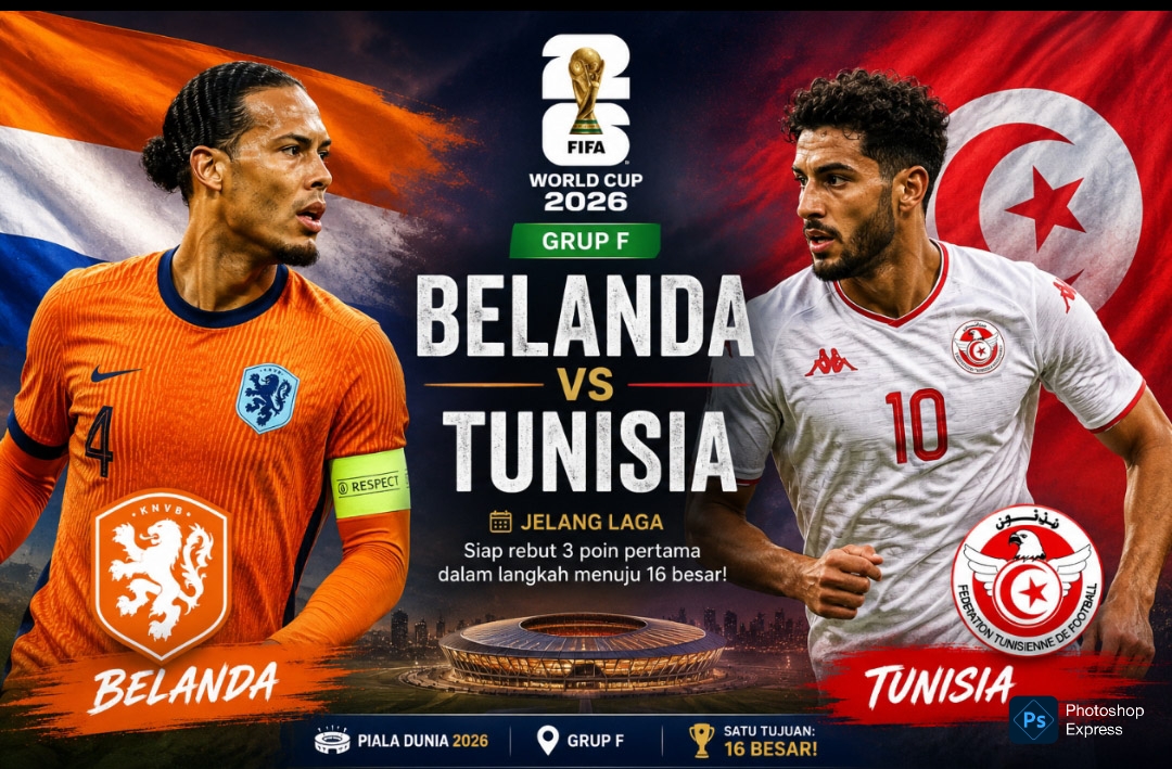 Preview jelang laga Belanda versus Tunisia di Grup F Piala Dunia 2026. (Kitamedan.com)