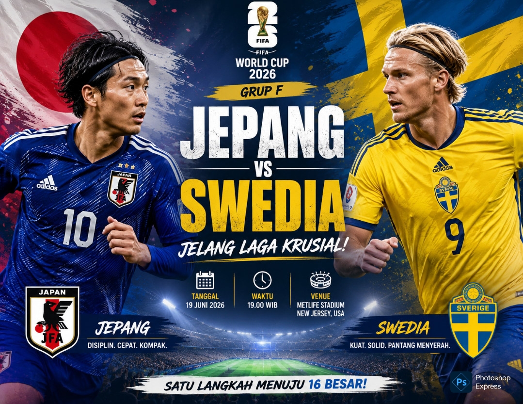 Preview jelang laga Jepang lawan Swedia di Grup F Piala Dunia 2026. (Kitamedan.com)
